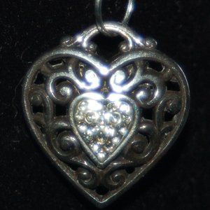 Silver Tone Heart w/ Rhinestones Pendant